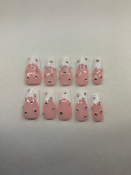 Bedazzled French Tip Press-On Nails