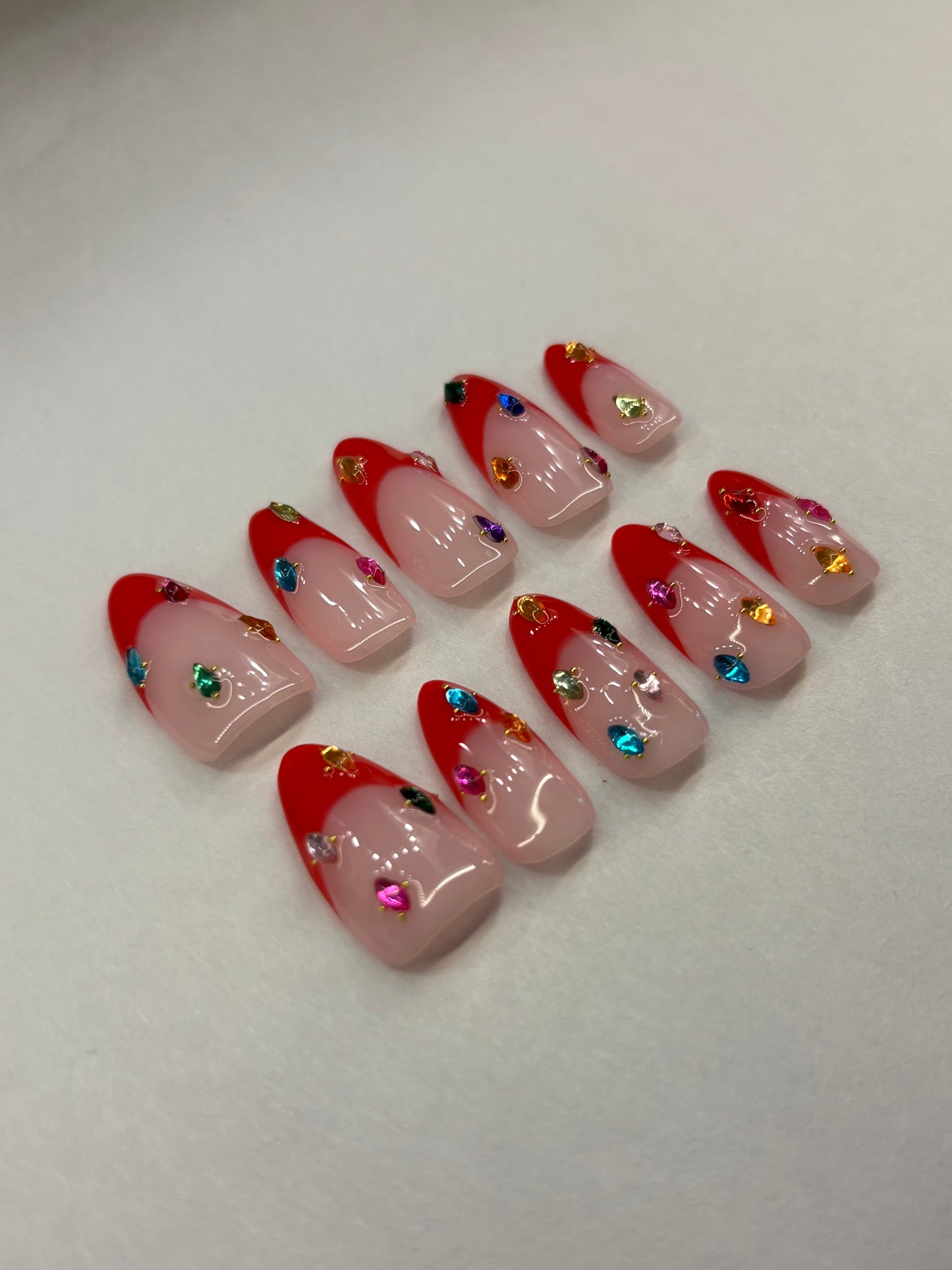 Ruby French Tip Gemstone Press-On Nails