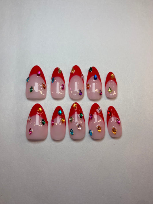Ruby French Tip Gemstone Press-On Nails