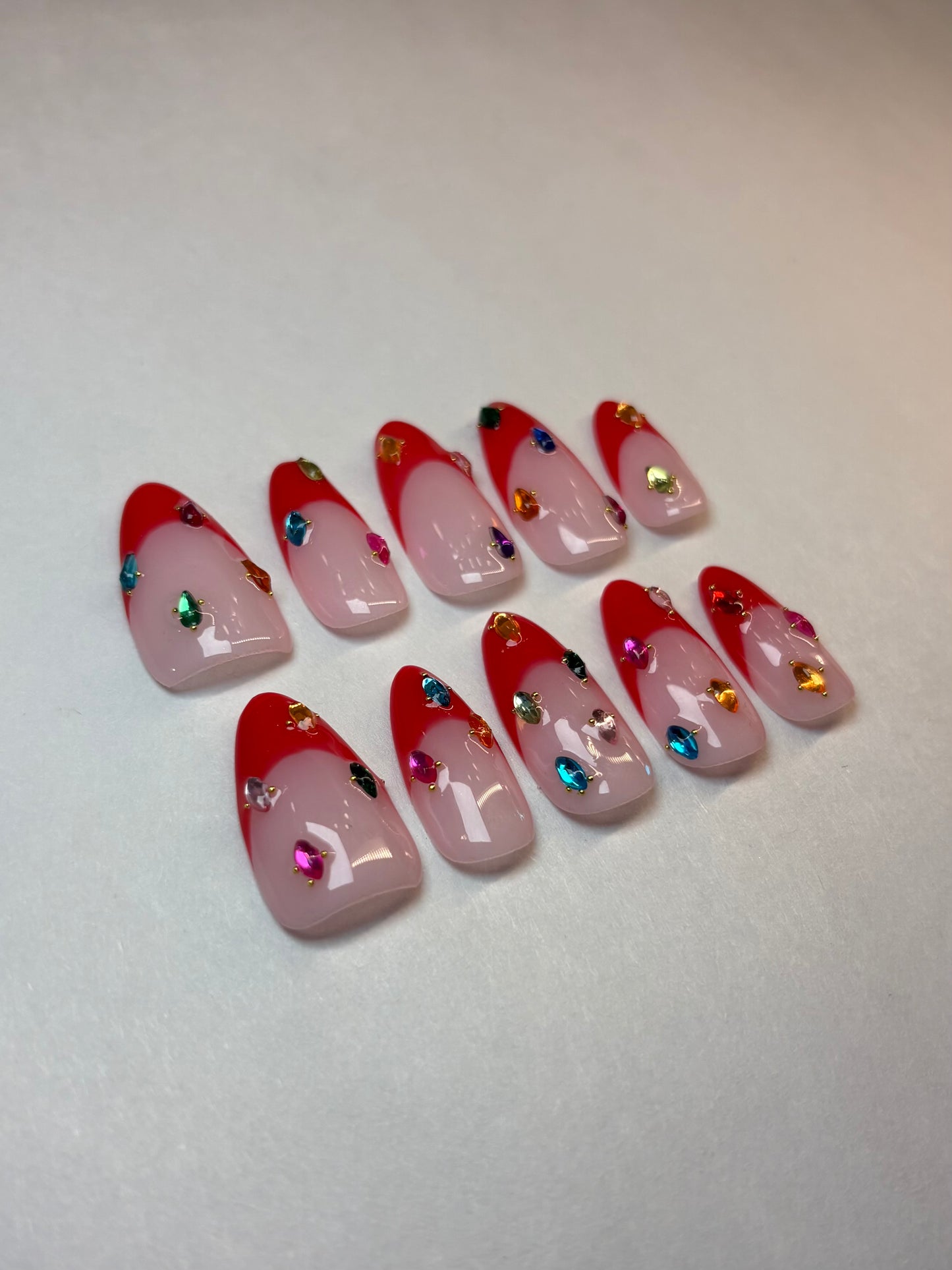 Ruby French Tip Gemstone Press-On Nails