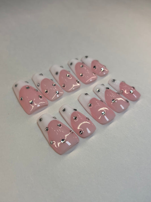 Bedazzled French Tip Press-On Nails
