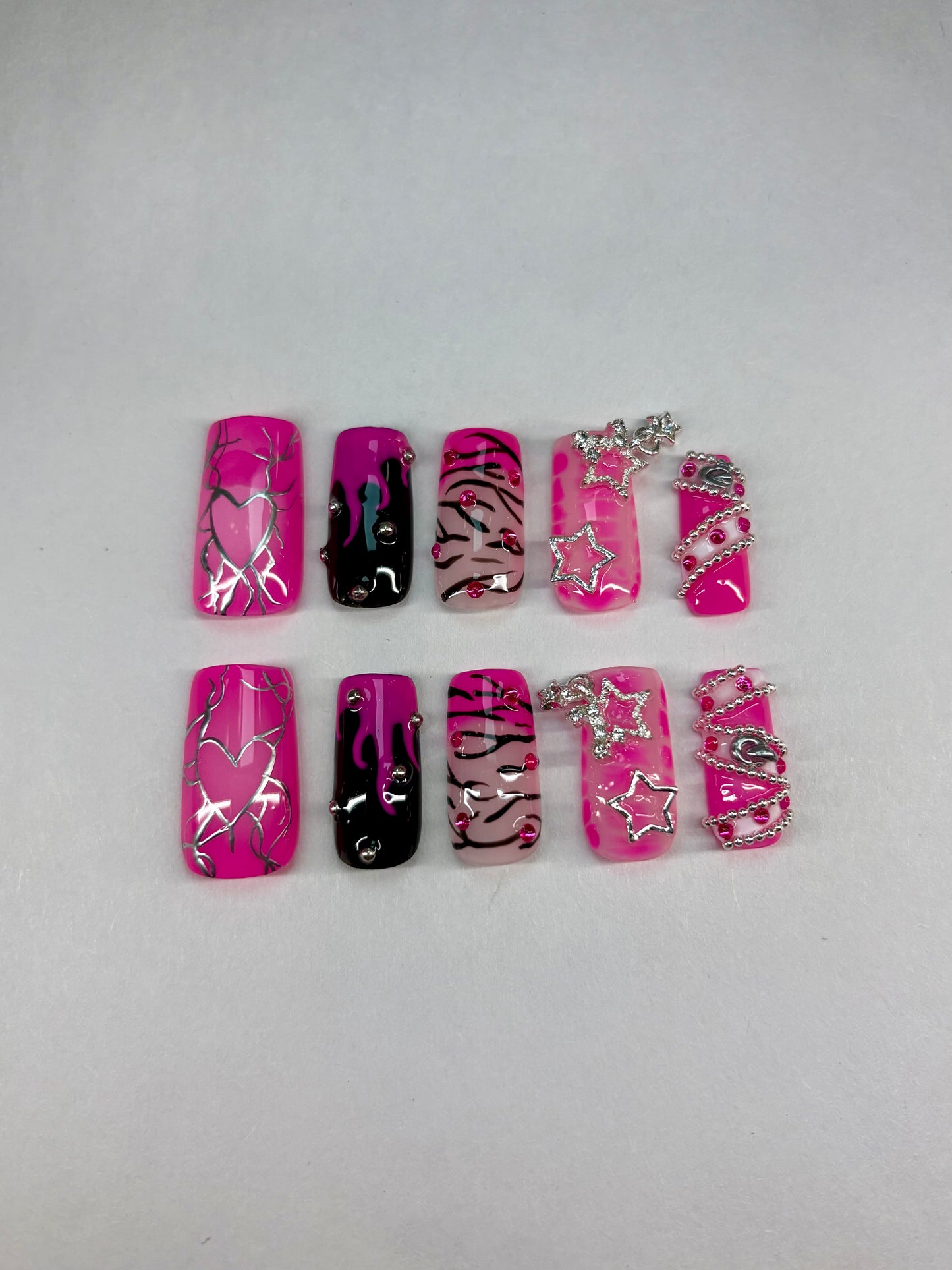 Y2K Inspired Hot Pink Punk Press-On Nails