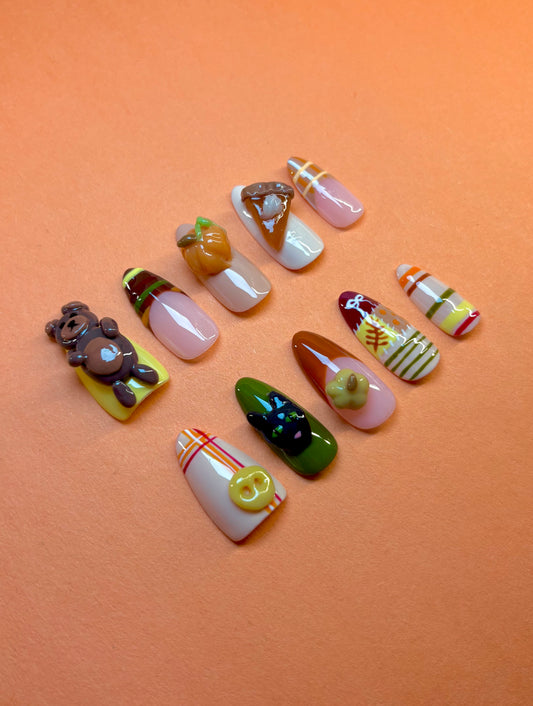 Cozy 3D Autumn Charmed Press-On Nails