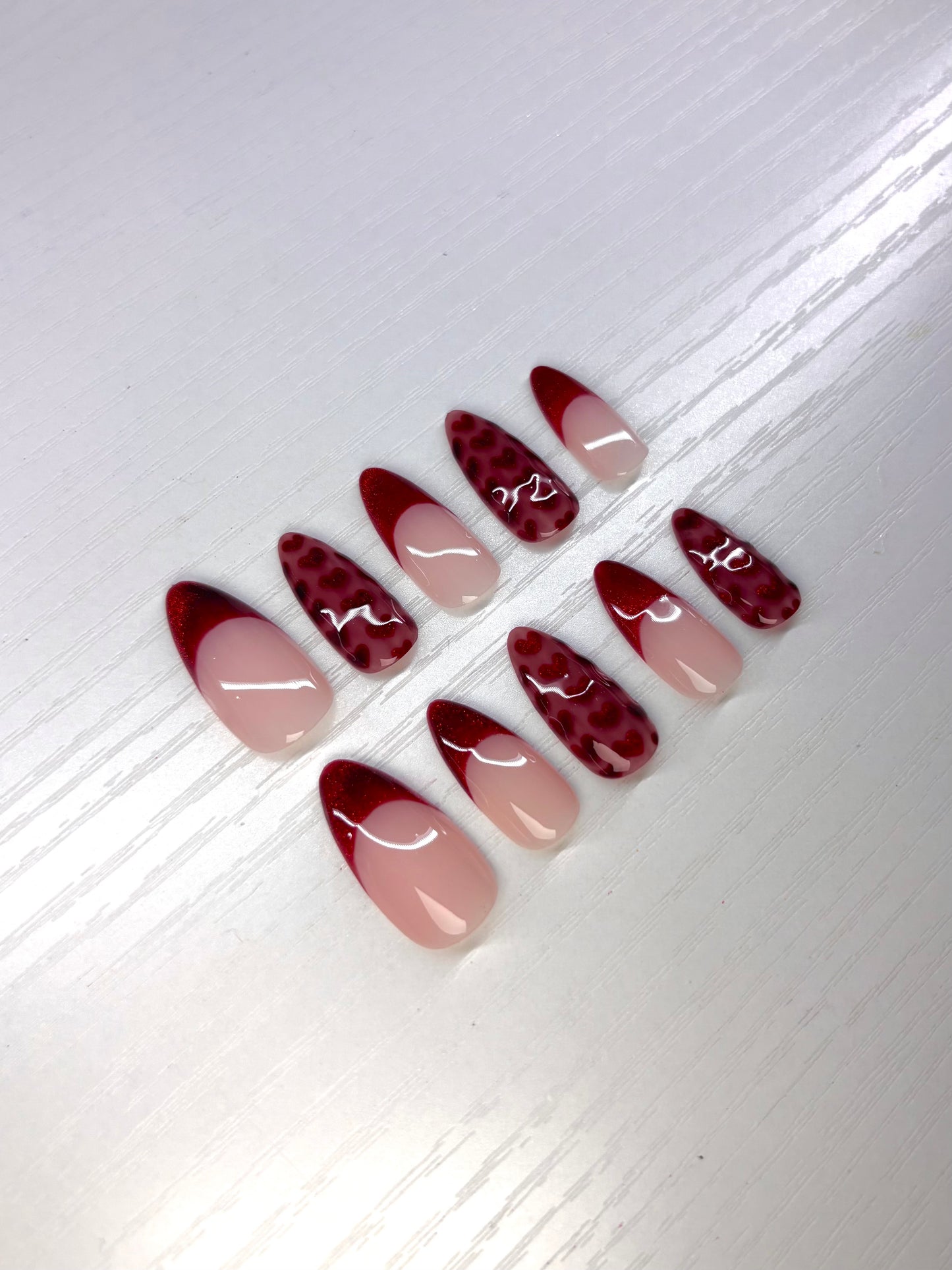 Red French Cat-Eye Polka-Dot Heart | Valentine's Day Press-On Nails