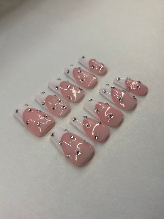 Bedazzled French Tip Press-On Nails