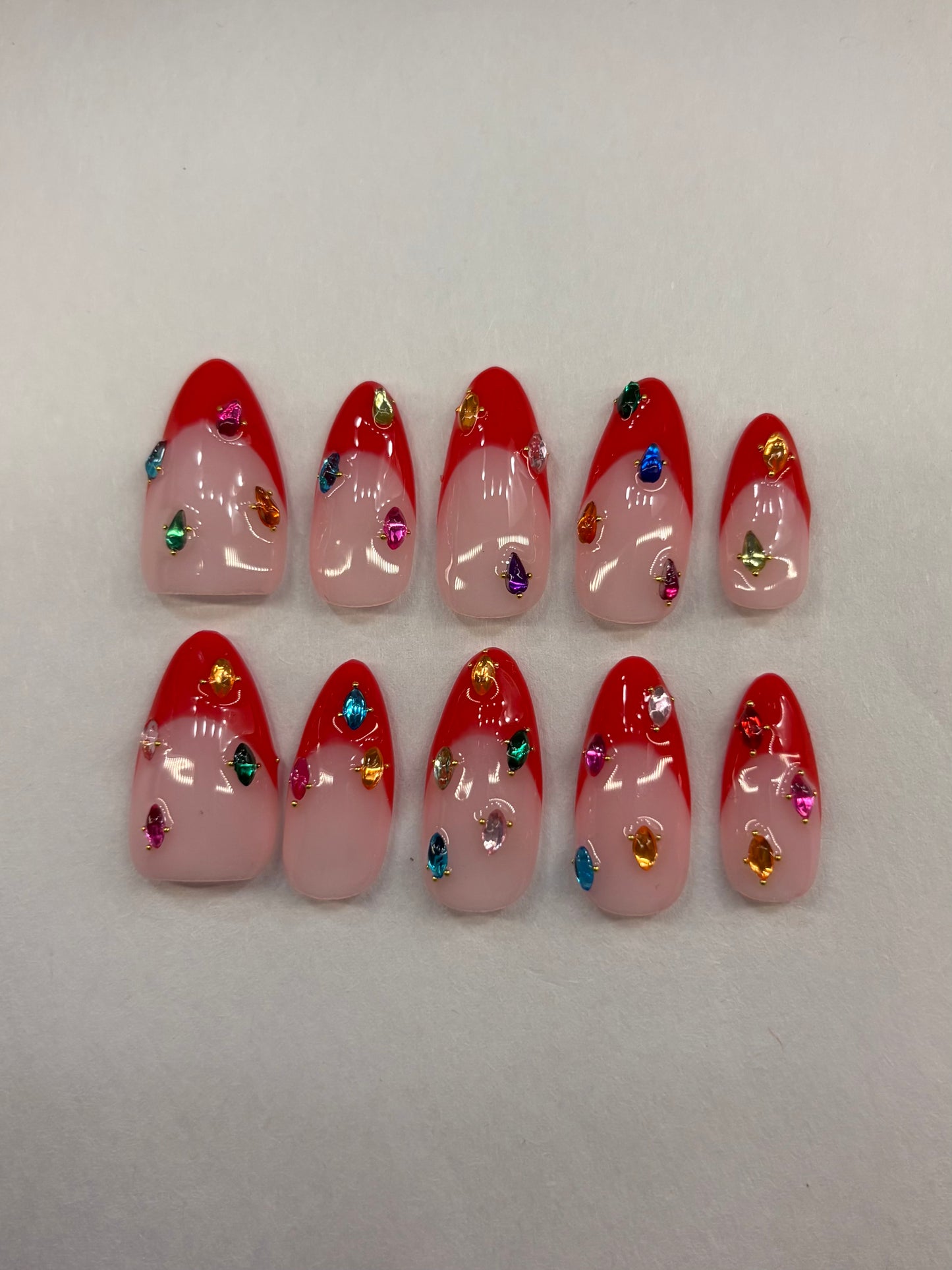 Ruby French Tip Gemstone Press-On Nails