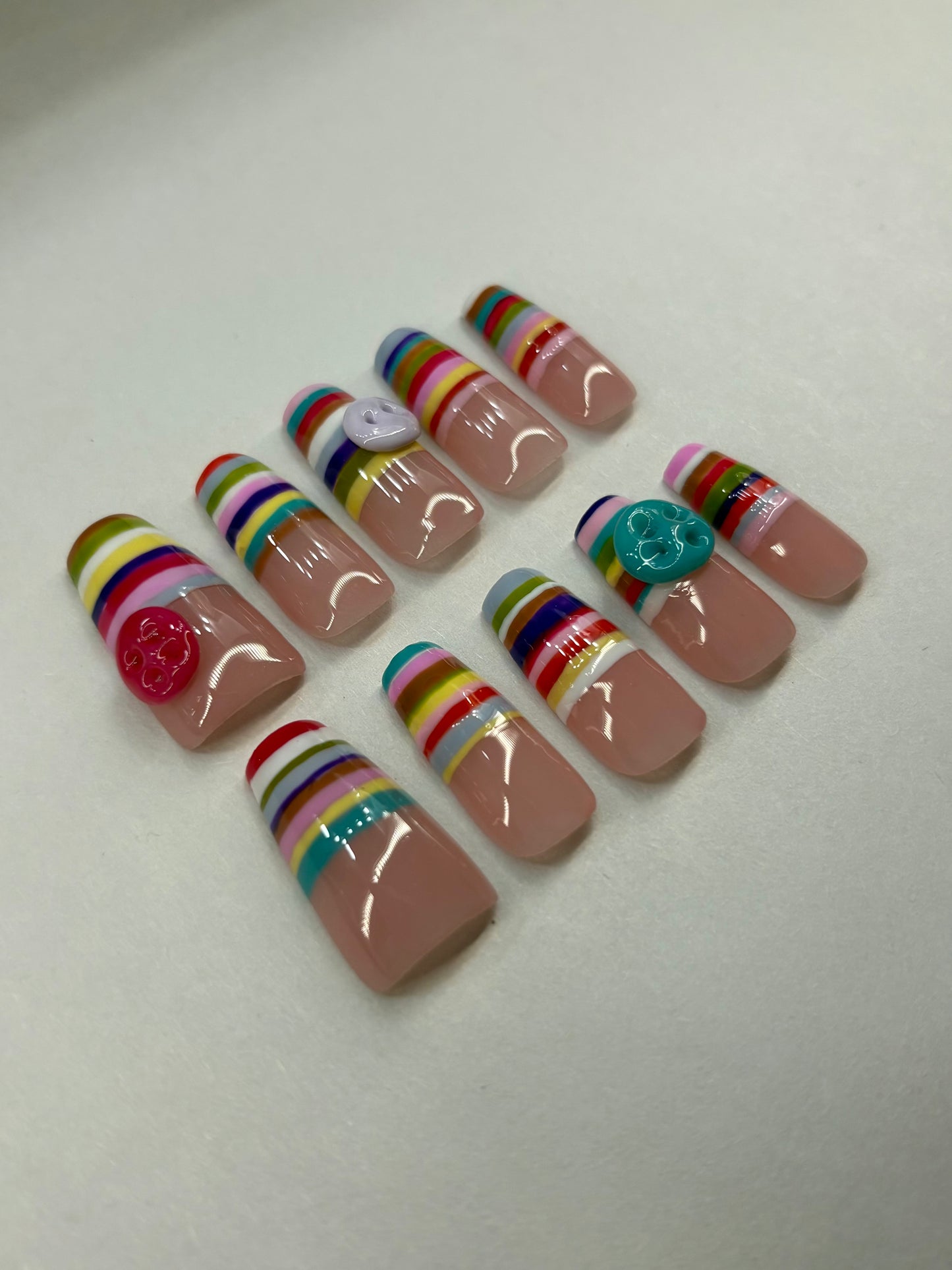 Multicolored Striped Sweater French Tip Press-On Nails