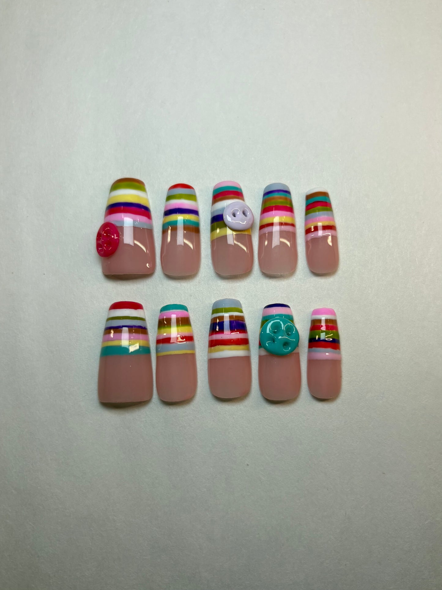 Multicolored Striped Sweater French Tip Press-On Nails