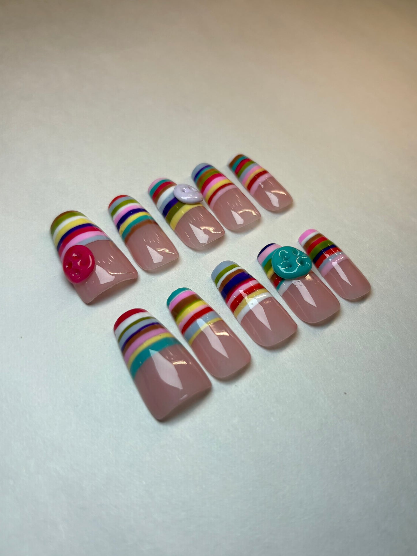Multicolored Striped Sweater French Tip Press-On Nails