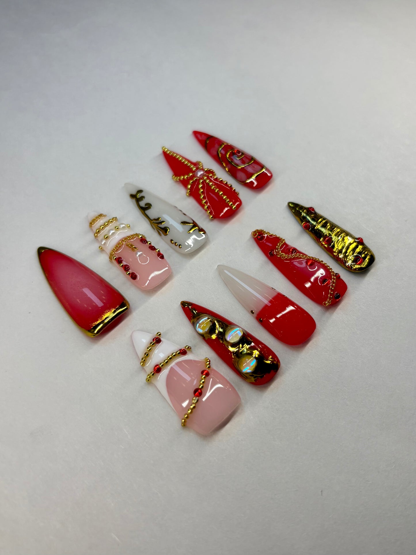 Red & Gold Maximalist Charm Press-On Nails