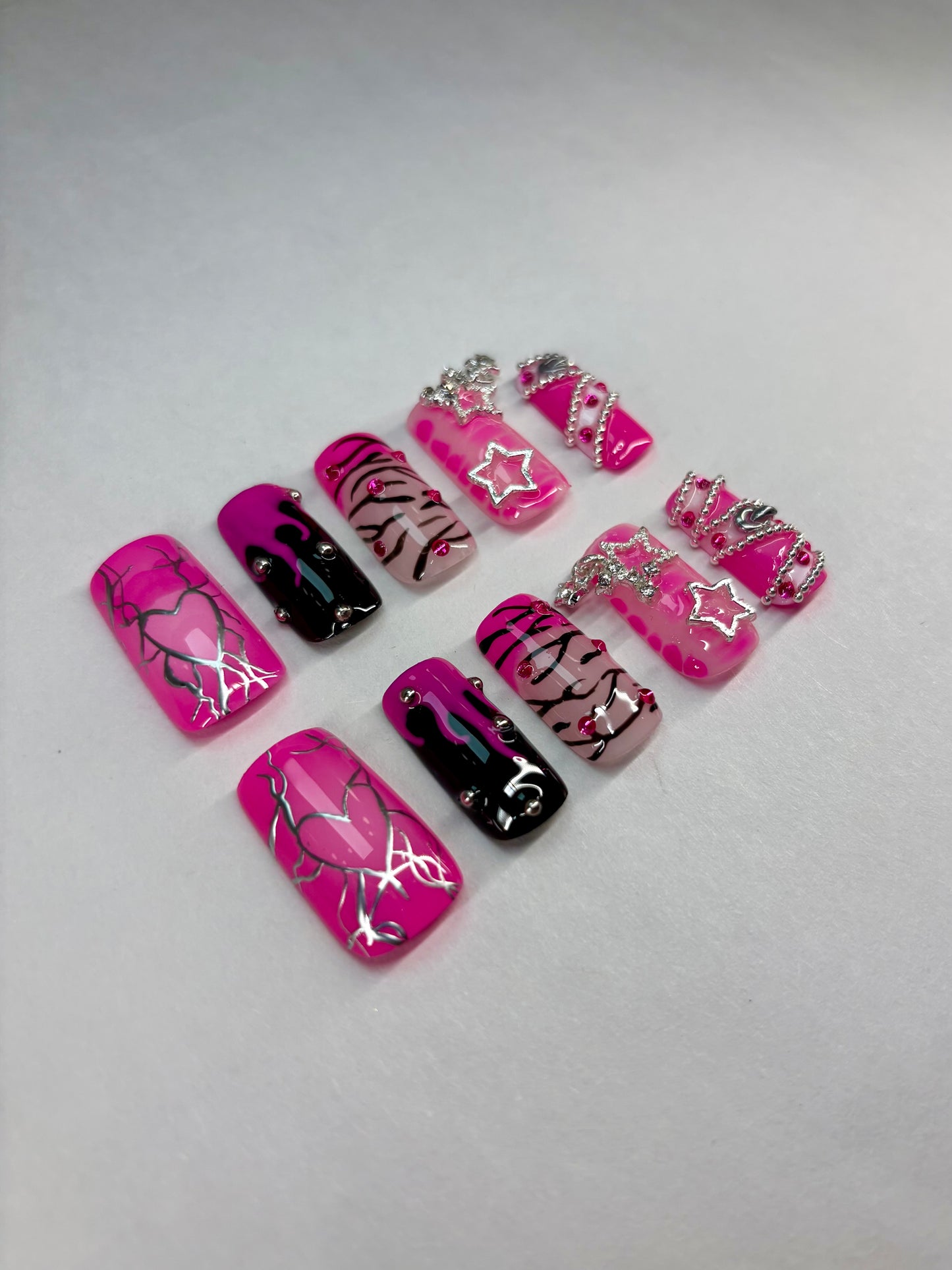 Y2K Inspired Hot Pink Punk Press-On Nails