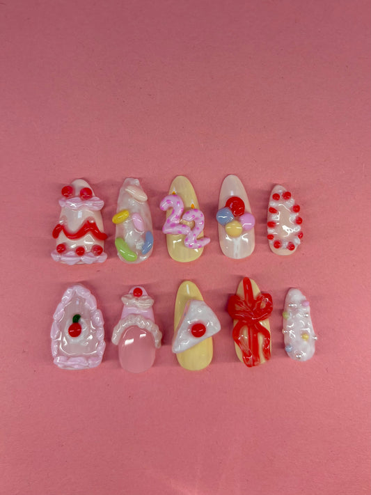Birthday Cake Icing | Custom Candle Number Press-On Nails