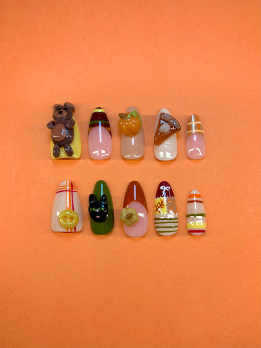 Cozy 3D Autumn Charmed Press-On Nails