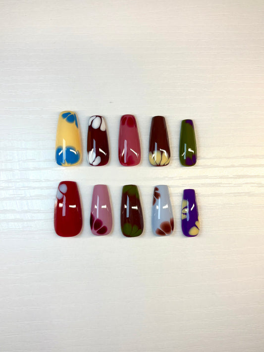Multicolored Blooming Gel Flower Press-On Nails