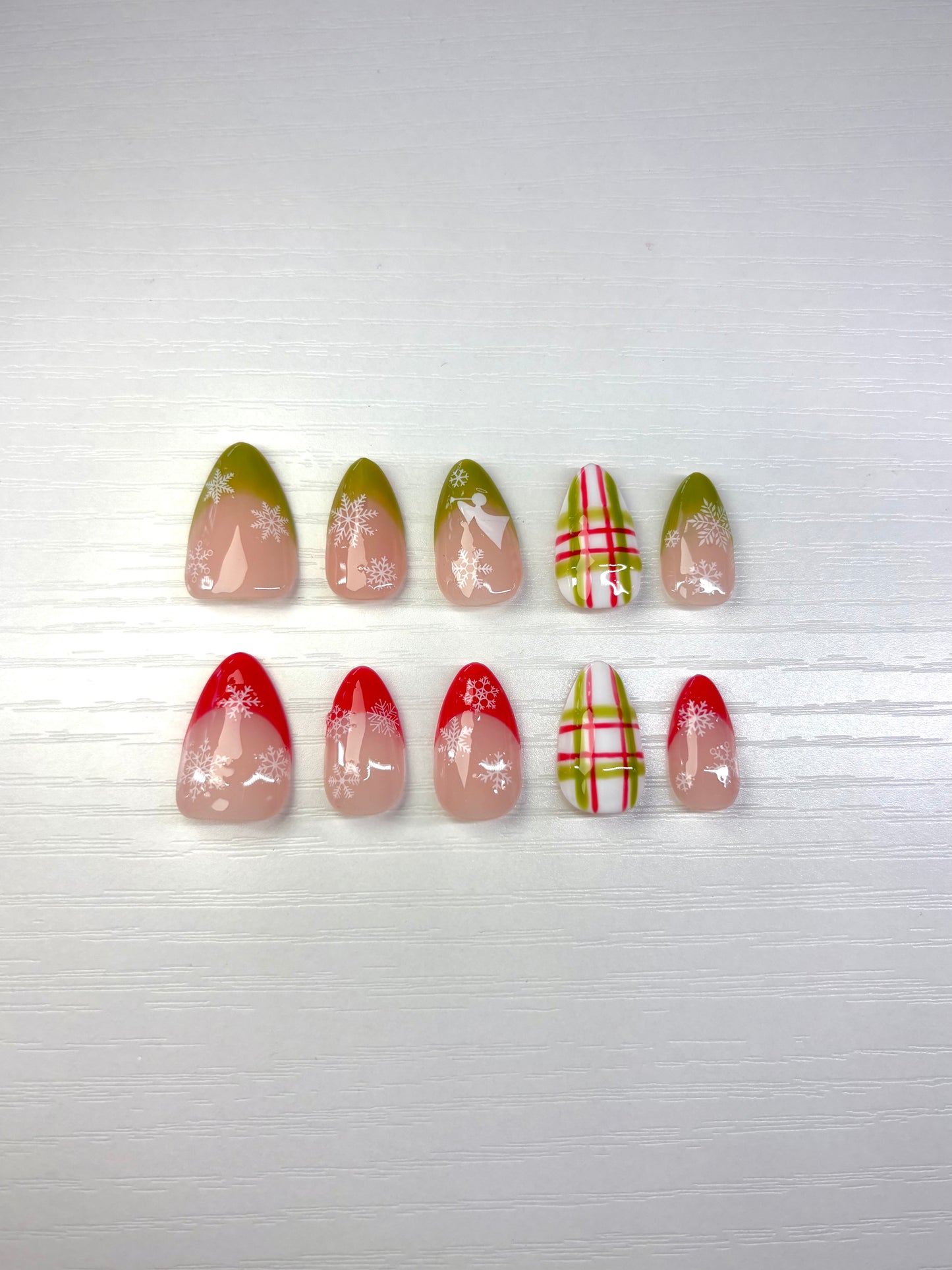 Red & Green French Snowflake Press-On Nails