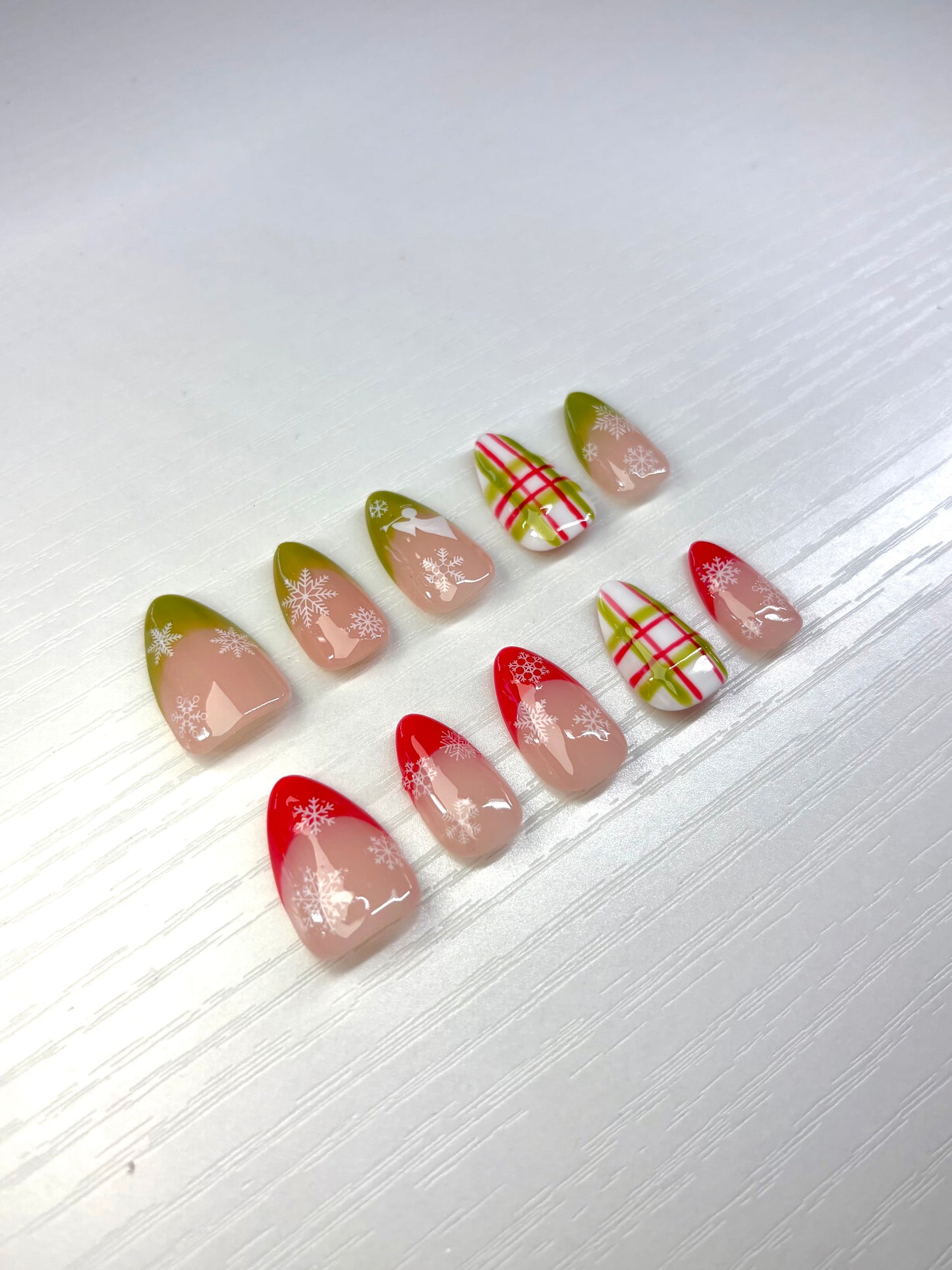 Red & Green French Snowflake Press-On Nails