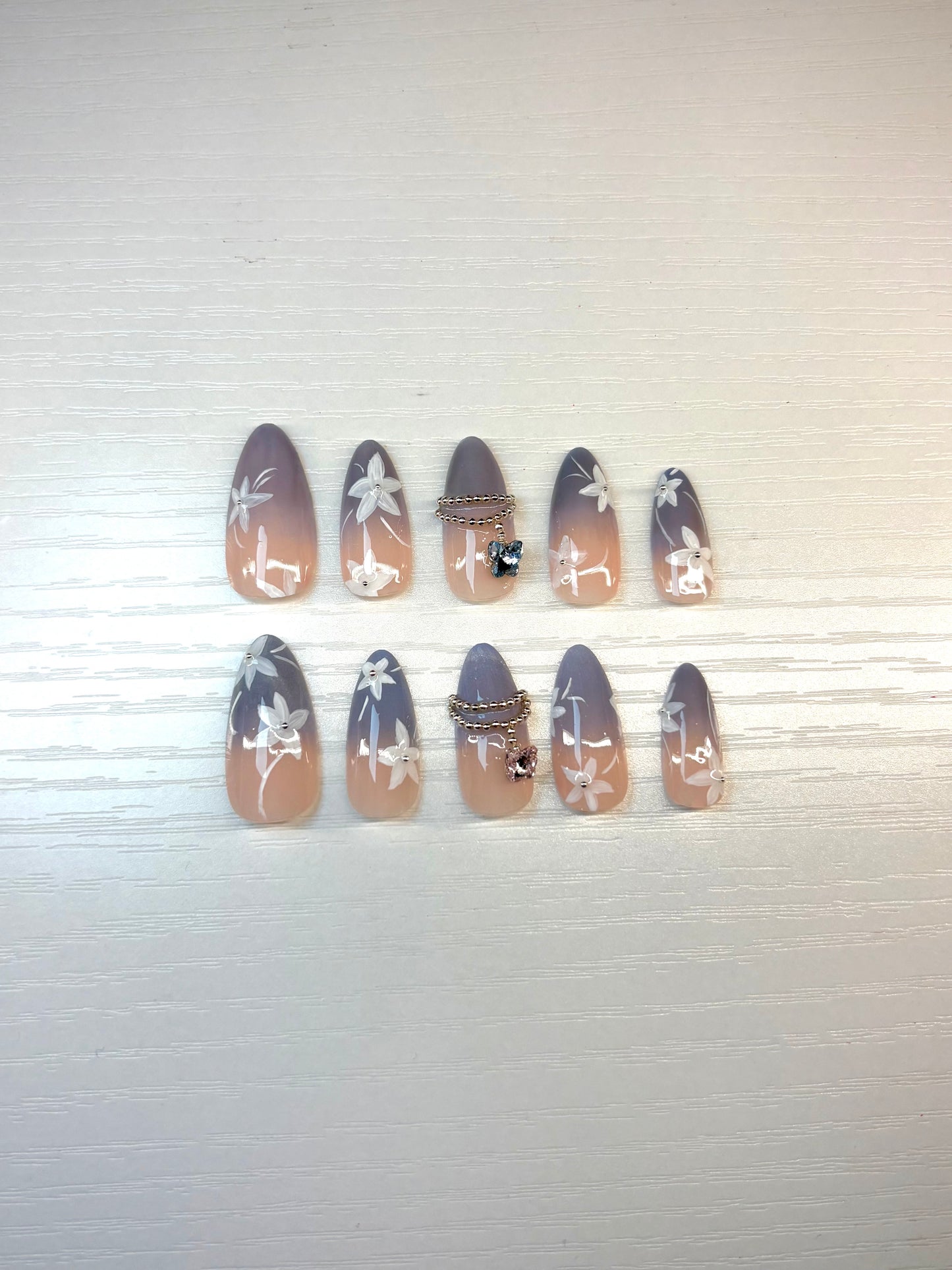Chinese Douyin Inspired | Floral Blue Ombre Cat-Eye Press-On Nails