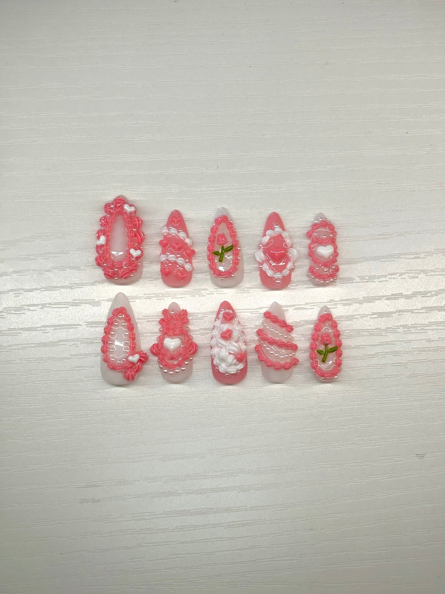 Valentine's Day Cake Pink Frosting Press-On Nails