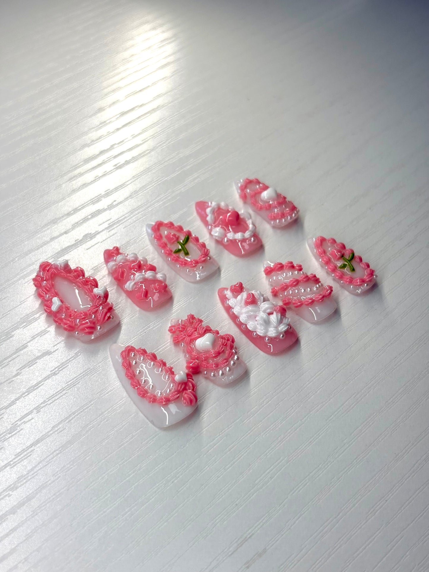 Valentine's Day Cake Pink Frosting Press-On Nails