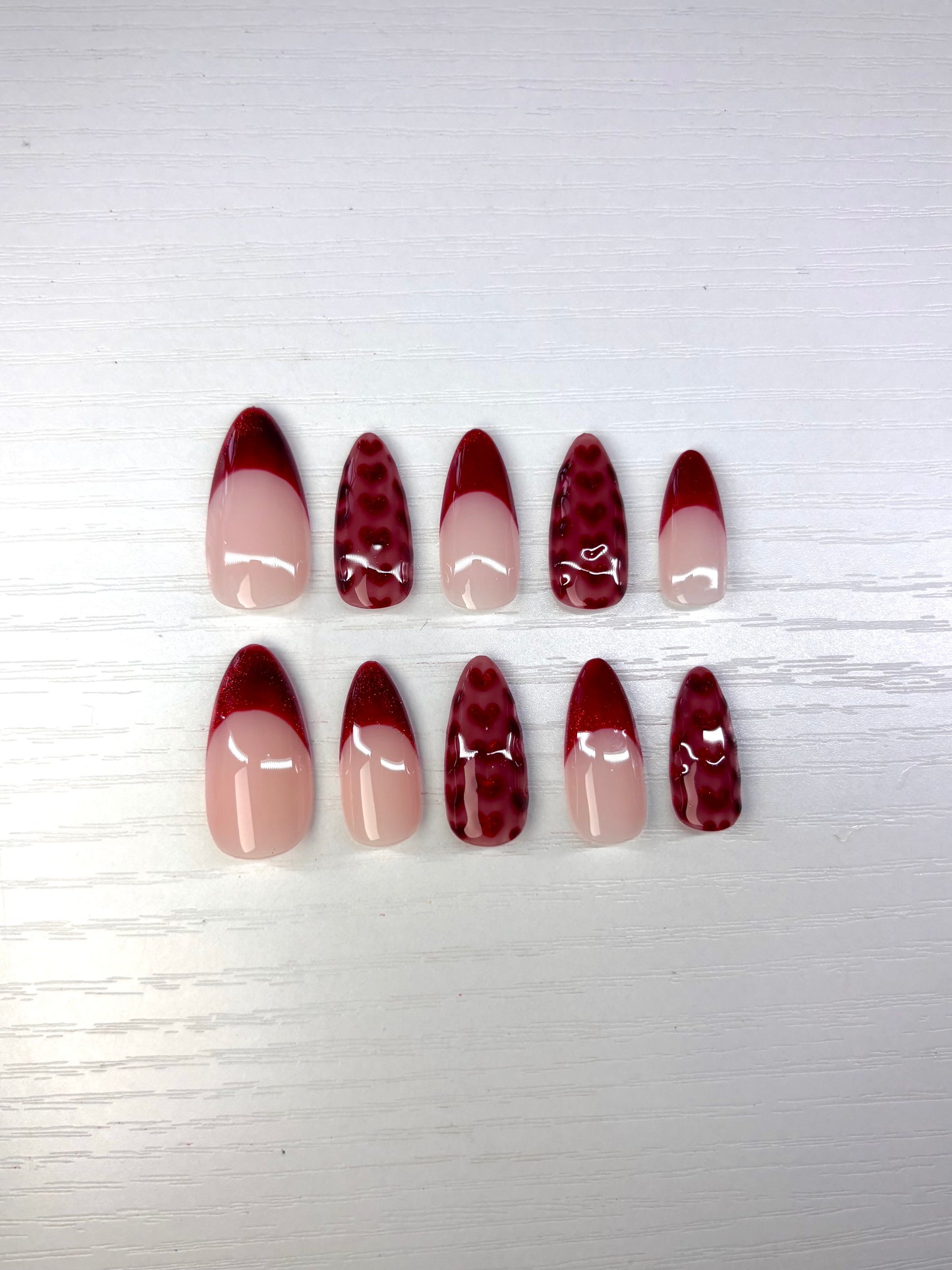 Red French Cat-Eye Polka-Dot Heart | Valentine's Day Press-On Nails